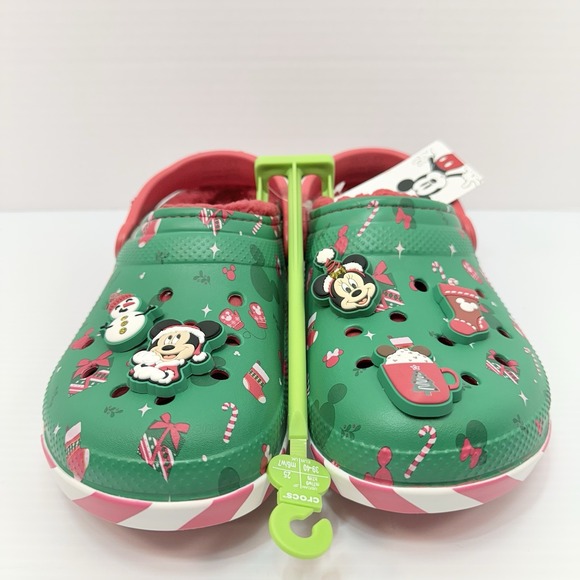 NWT Crocs M7 W9 Disney Mickey Christmas Lined Clogs Green Minnie Mouse Holiday - Picture 1 of 16